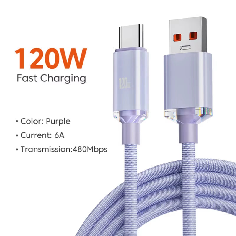120W 6A Fast Charge USB Type C Quick Charge Cable for Xiaomi Redmi Note 13 14 Pro Huawei Phone Fast Charging Cable Data Cables