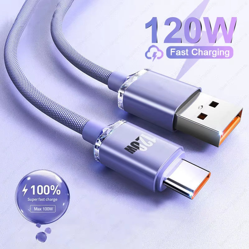 120W 6A Fast Charge USB Type C Quick Charge Cable for Xiaomi Redmi Note 13 14 Pro Huawei Phone Fast Charging Cable Data Cables