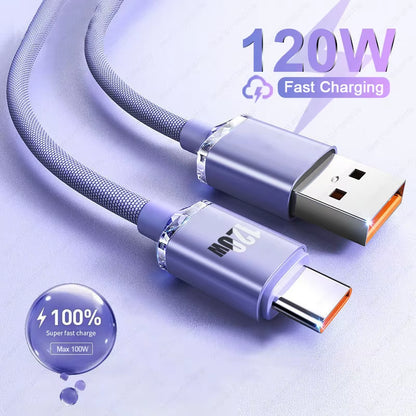 120W 6A Fast Charge USB Type C Quick Charge Cable for Xiaomi Redmi Note 13 14 Pro Huawei Phone Fast Charging Cable Data Cables