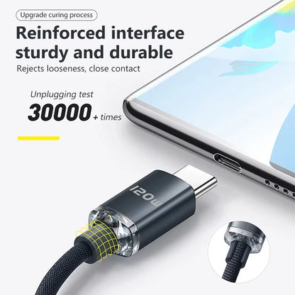 120W 6A Fast Charge USB Type C Quick Charge Cable for Xiaomi Redmi Note 13 14 Pro Huawei Phone Fast Charging Cable Data Cables